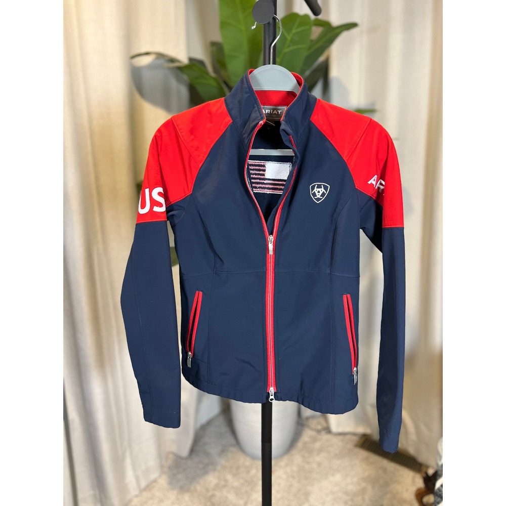 Ariat Women AriatTEK Team USA Softshell Jacket Navy Red Full Zip Fleece Lined XS